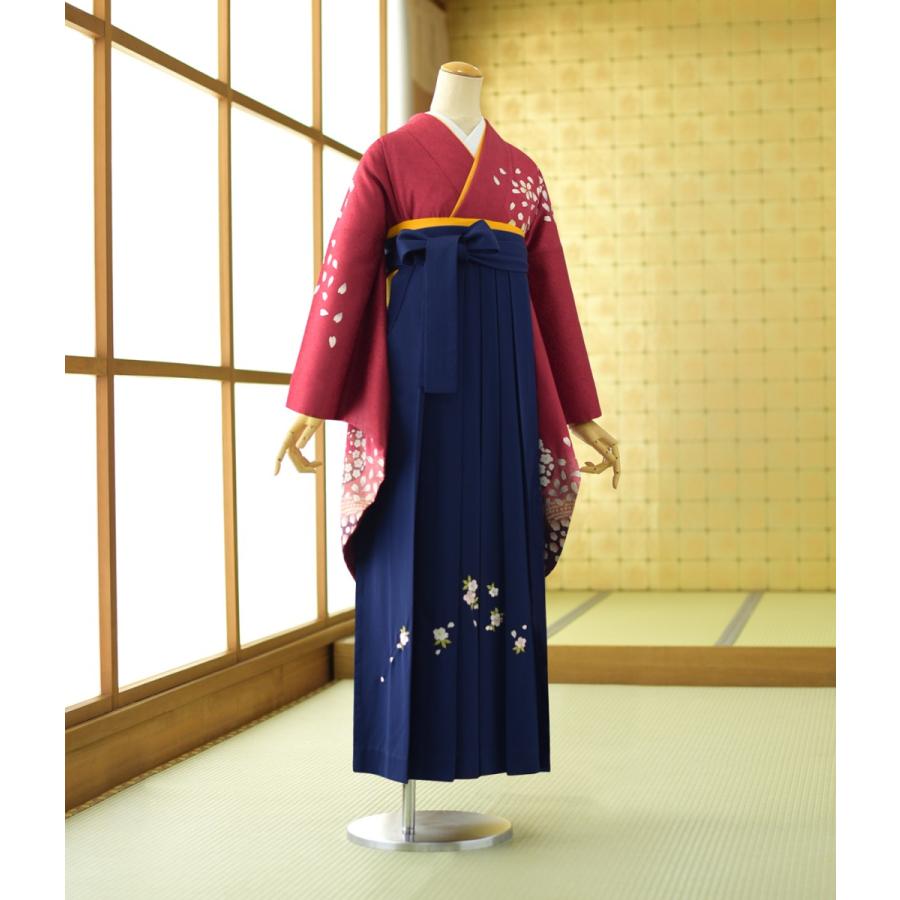 卒業式 袴 レンタル 女性 着物 赤桜の架橋 紺刺繍入り 87〜98cm 卒業式 袴 レンタル 女性 着物 赤桜の架橋 紺刺繍入り 87〜98cm