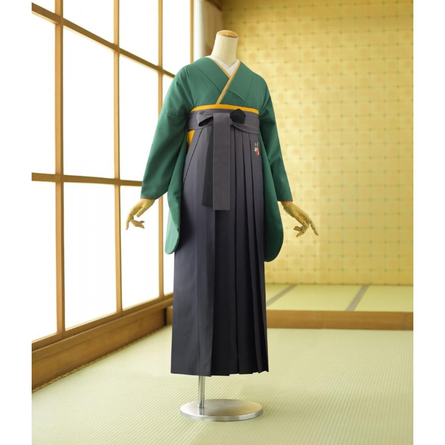 袴 レンタル 卒業式 女子袴 着物 京グリーン 2尺袖 袴 グレー黒 