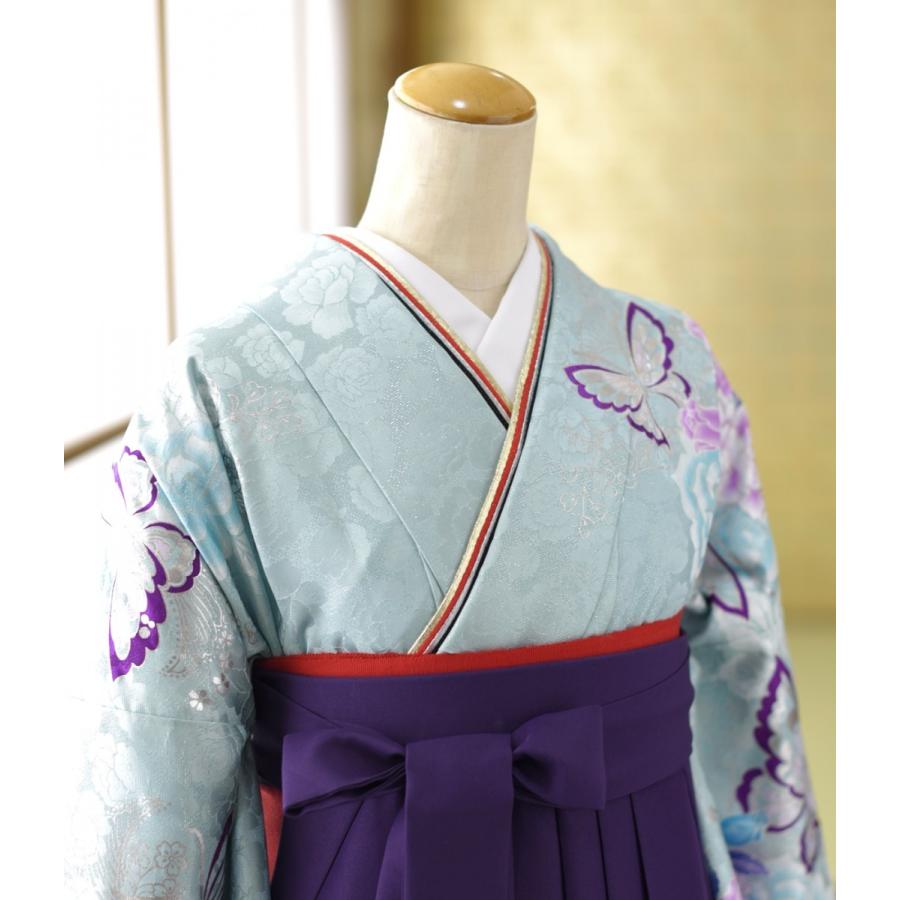 卒業式 レンタル袴 女子 着物 薄グリーン紫蝶にばら 袴 t・f 紫