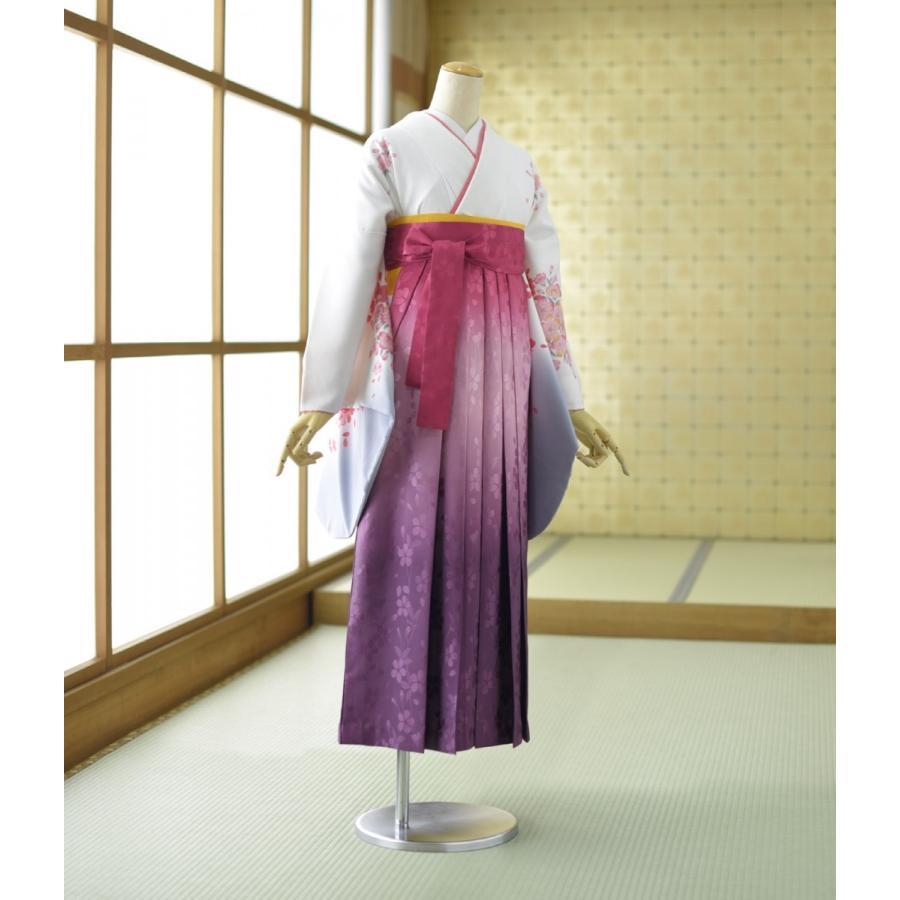 卒業式 レンタル 女子袴 着物 白地祝桜 袴 ピンク三段ぼかし 95/99cm 