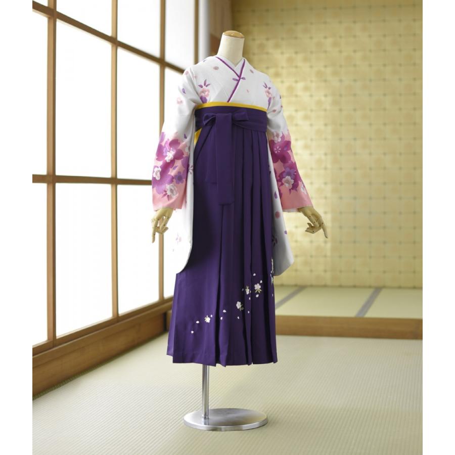 卒業式 袴 レンタル 着物 白地押し花桜 紫刺繍入り (T) 91cm 身長