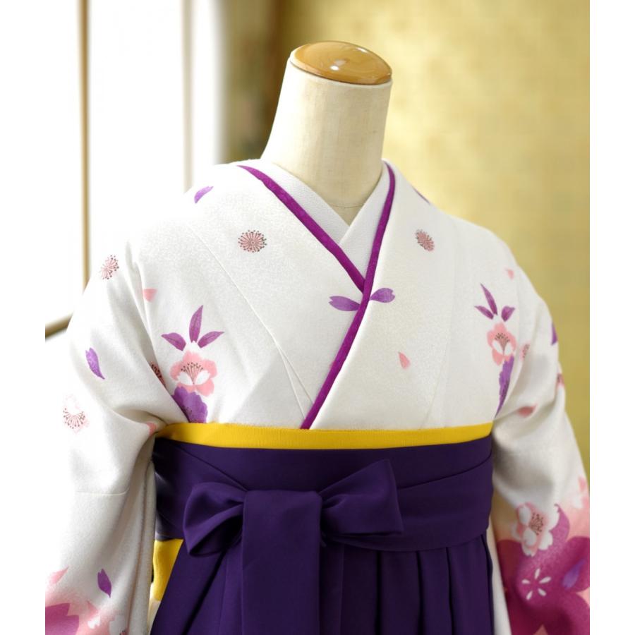 卒業式 袴 レンタル 着物 白地押し花桜 紫刺繍入り (T) 91cm 身長