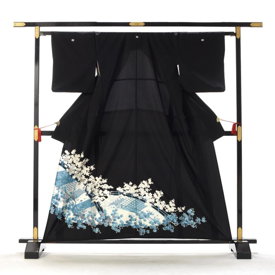 留袖 レンタル 単衣 夏用 ブルー二条の梅《身長》147cm〜159cm位 黒 