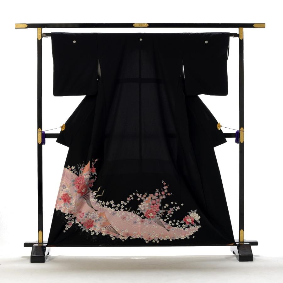 黒留袖 身丈149cm裄丈63.5cm 結婚式 母親 舞台 ステージ衣装 撮影 留袖とモーニング同時注文で10%OFF 留袖 レンタル ピンク波花扇《身長