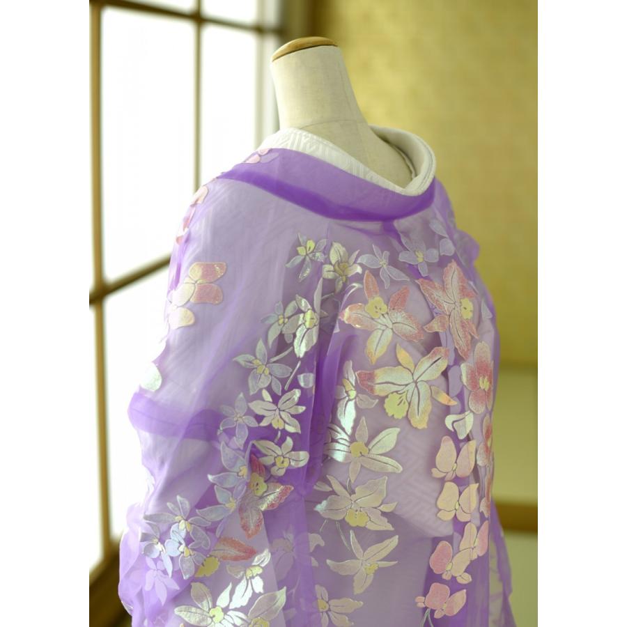 色打掛　オーガンジー　銀彩　桜　花模様　パープル　ラメ　着物　042a d 色打掛 オーガンジー 銀彩 桜 花模様 パープル ラメ 着物 042a dの通販