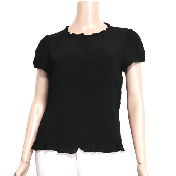 美品/ローラアシュレイ LAURA ASHLEY ブラウス 表記 11号 L 相当 黒 ブラック シンプル 無地 半袖 薄手 オフィス 春夏