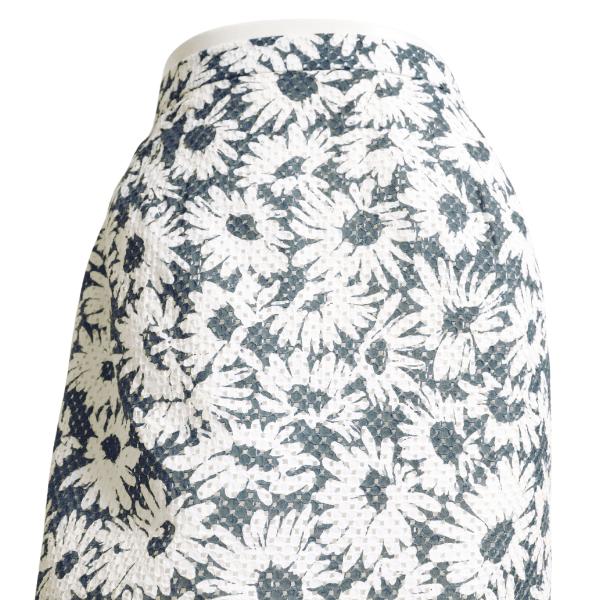 美品/シャレブラン Chalet Blanc 台形スカート 表記 11号 L 相当 白 青 コットン 花柄 爽やか ひざ丈 お出掛け 春 夏 ...