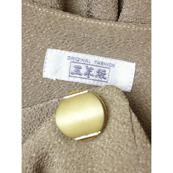 美品/三年坂 ちりめん素材スカートスーツ 表記M(9号相当) ブラウングレー系 伸縮 シンプル ノーカラー 春夏向け セットアップ レディース_3