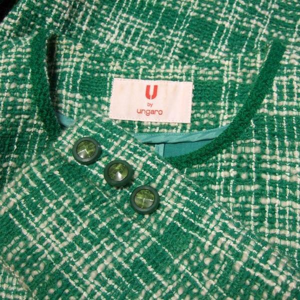 美品/ungaro ウンガロ ツイード ジャケット 表記38号 9号 M相当 緑 