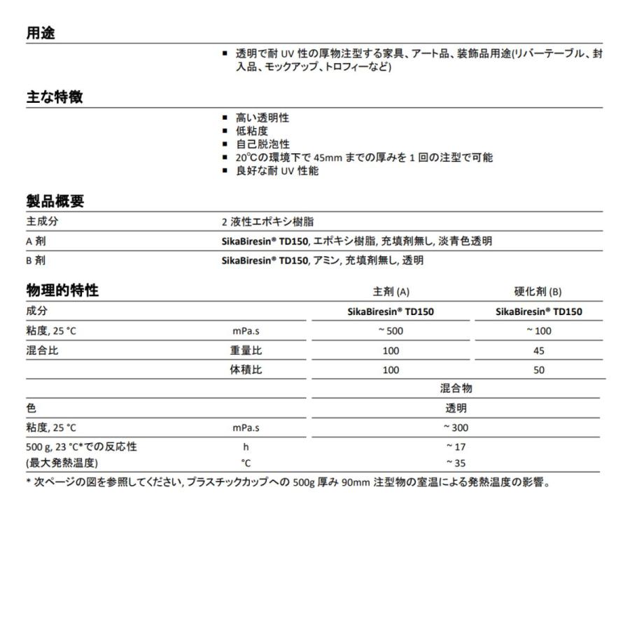 透明エポキシ樹脂【日本シーカ TD150】（旧 AXSON D150）1.45kgセット 樹脂1kg 硬化剤450g 硬化剤セット リバーテーブル等に |  | 01