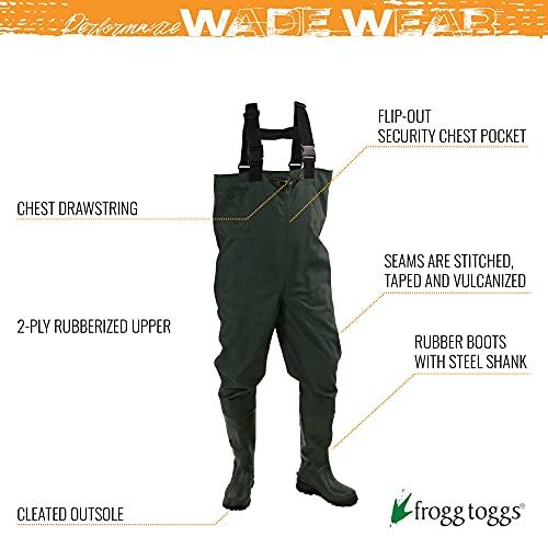 Frogg Toggs Cascades、2層ポリ ゴム滑り止めブーツ足Chest Wader、サイズ14、フォレストグリーン