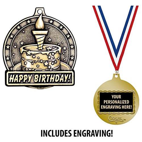 Happy Birthday Medals, 2"Gold Birthday Cake Medal Award with Free Custom Engraving 20 Pack Prime