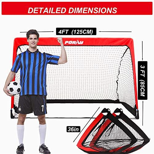 Poray ポータブルサッカーゴールネット キッズ&大人用 LEDライトストリップ付き 2個セット ポップアップ 4フィート サッカーゴール フィールドマーカーコー Poray ポータブルサッカーゴールネット キッズ&大人用 LEDライトストリップ付き 2個セット ポップアップ 4フィート サッカーゴール