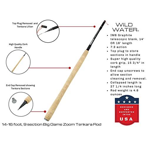 Wild Water フライフィッシングズーム テンカラロッド 14 - 16フィート 9セクション IM8 グラファイト 伸縮ロッド コルクハンドル ハードチューブロッドケー IM8 Wild Water フライフィッシングズーム テンカラロッド 16フィート 9セクション グラファイト 伸縮ロッド コルクハンドル