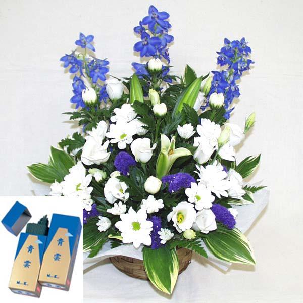 お線香 青雲 新徳用型 仏事 命日 お彼岸用アレンジメント 立て札 メッセージカード