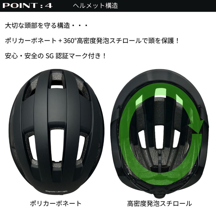 SGマーク認証】ヘルメット 自転車 LED 男女兼用 マグネット SG認証