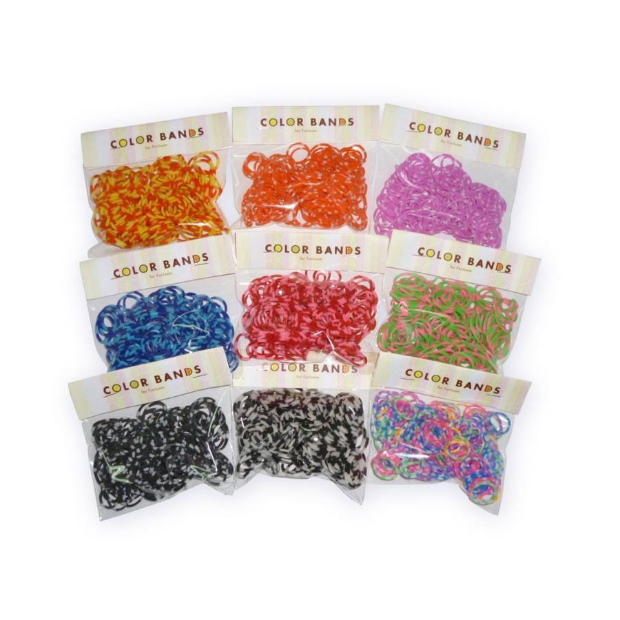 COLOR BANDS ☆ストライプ＆ドット 混合カラーバンドセット☆ 9色 各約200個入り 計約1800本入り半透明Sフック かぎ針付き | 