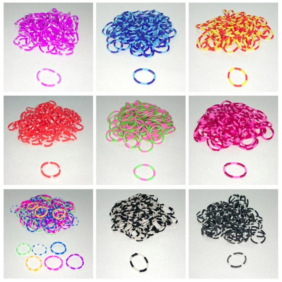 COLOR BANDS ☆ストライプ＆ドット 混合カラーバンドセット☆ 9色 各約200個入り 計約1800本入り半透明Sフック かぎ針付き |  | 01