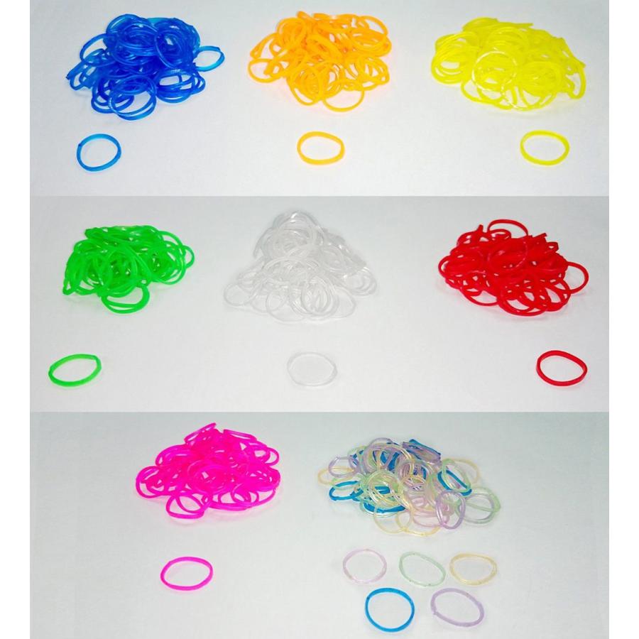 COLOR BANDS ☆クリアカラー7色 各約200本+金ラメミックス 約400本セット☆ 計約1800本入り　半透明Sフック かぎ針付き |  | 01