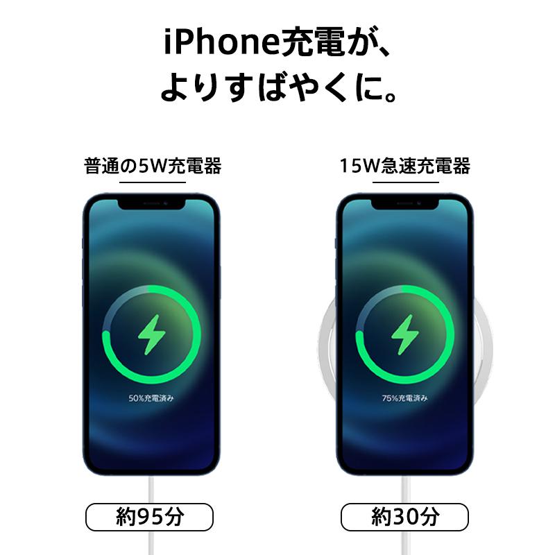 iPhone 15 ワイヤレス充電器 14 Pro Max 13 12 最大15W出力 MagSafe充電器 Qi 薄型 急速 マグネット式 Pro Mini ProMax｜fs100｜10