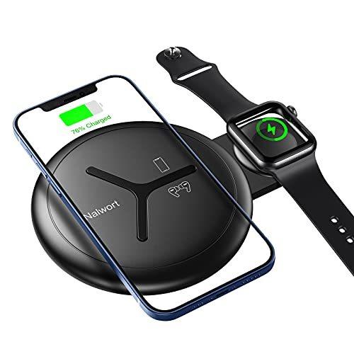 【並行輸入品】Nalwort 2 in 1 ワイヤレス充電器 iPhone Apple WatchとAirPods Qi急速充電器 ワイヤレス充電ステ