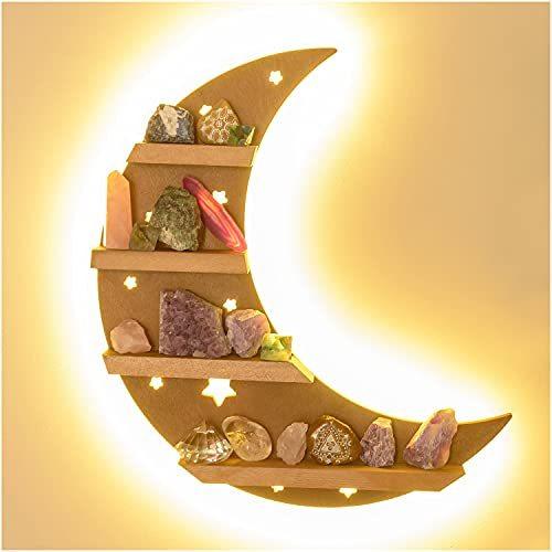 【並行輸入品】Curawood Crescent Moon Shelf for Crystals with LED Lights - 15.7