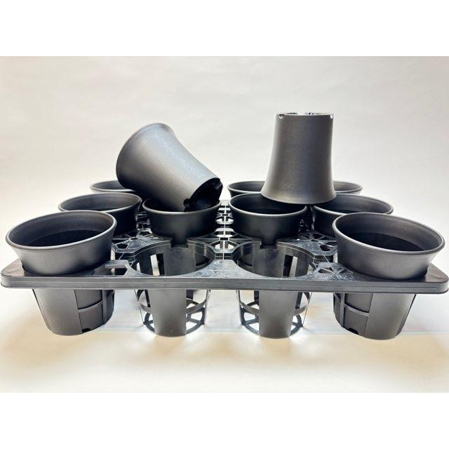 10.5cmポットや3.5号鉢用丸型枠トレイ：3×4=12鉢用＋厚手のプラ鉢