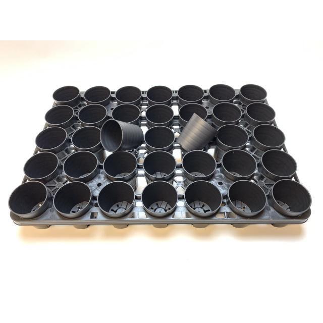 6cmポットや2号鉢用丸型枠トレイ：5×7=35鉢用＋陶器風プラ鉢セラアート