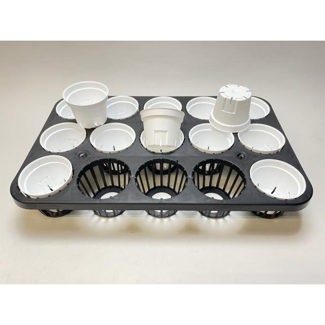 バリカゴトレイ3点セット(大・中・小) 7.5cmポットや2.5号鉢用丸型枠トレイ：3×5=15鉢用(標準の2/3コンパクト