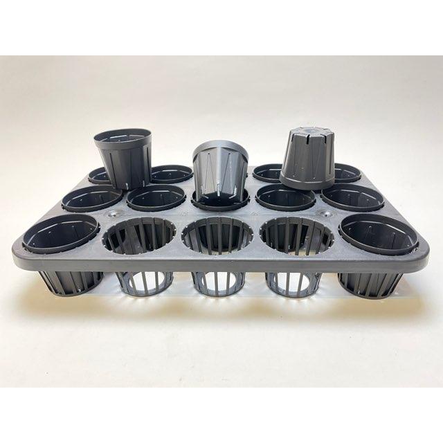 7.5cmポットや2.5号鉢用丸型枠トレイ：3×5=15鉢用(標準の2/3サイズ)＋