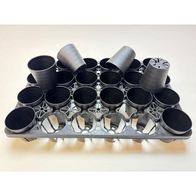 7.5cmポットや2.5号鉢用丸型枠トレイ：4×6=24鉢用＋陶器風プラ鉢