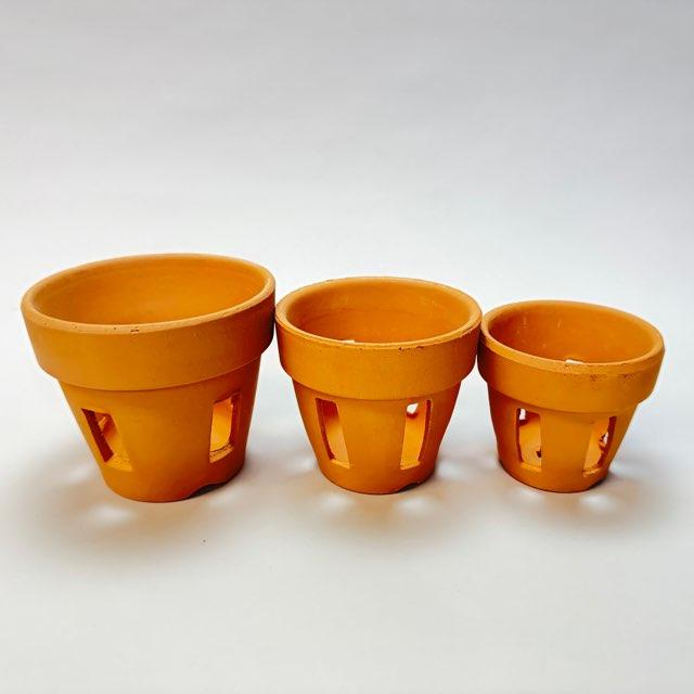 R8/7/4少量入荷！穴あき(胴抜き)素焼鉢-4号[長四角形穴]洋蘭/着生蘭