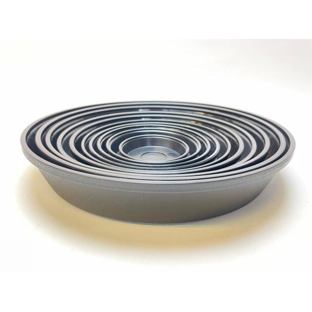 ✳︎SEdragonグレーベージュ28cm 10枚と黒盆皿7枚セット 受皿-7号黒[ブラック](φ約21cm×高さ3.1cm)鉢皿※鉢底直径φ18.4cm