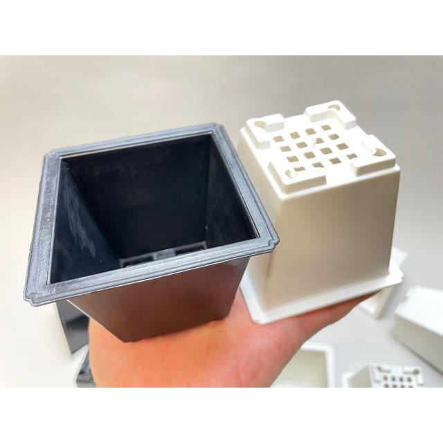 ＋　新品未使用品　サブロウ　四角鉢　＋ 3号縁広-四角型プラ鉢-白(スクエア/スクウェア)※側面の擦れ傷目立ち
