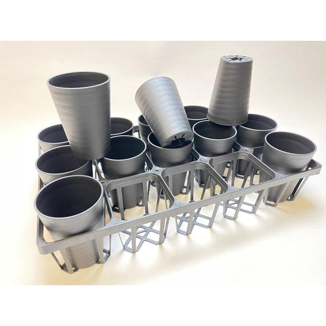 プレステラ深鉢-120対応四角枠トレイ＋陶器風プラ鉢セラアート長鉢-3.5