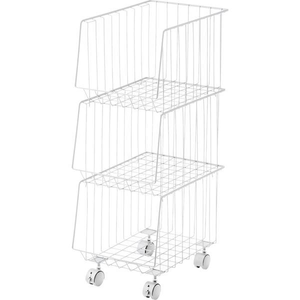 マルチワゴン ラック スタッキング キャスター付き 収納 ワゴン 3段タイプ 三段 スチール 店舗 AKB-438 WH |  | 02