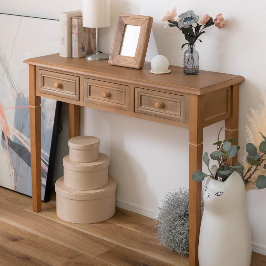 コンソールテーブル 玄関 スリム 幅100cm 茶 電話台 木製 アンティーク