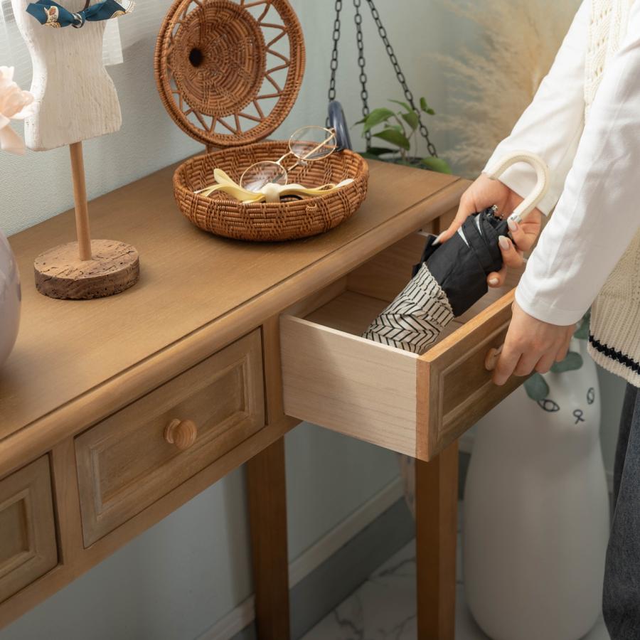 コンソールテーブル 玄関 スリム 幅100cm 茶 電話台 木製 アンティーク