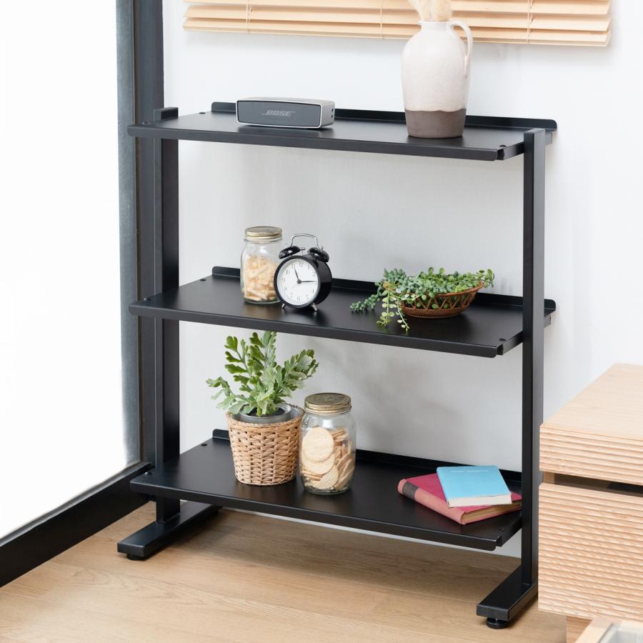 3段 シェルフ ラック 棚 収納棚 オープンラック 本棚 ディスプレイ 什器 スチール シンプル 黒 2WAYラック3D DIS-73BK | 