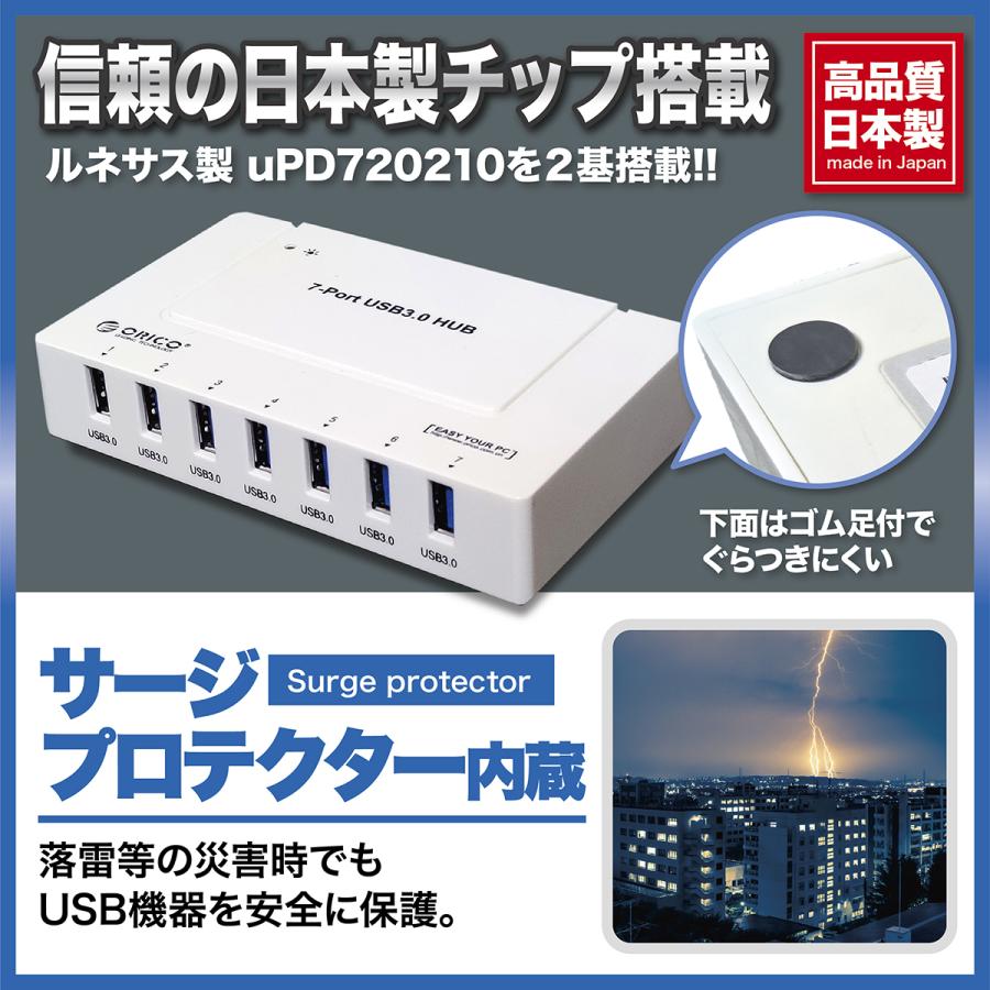 USBハブ 7ポート 電源付き USB3.0 電源付 安定動作仕様 白 ORICO｜fsj｜04