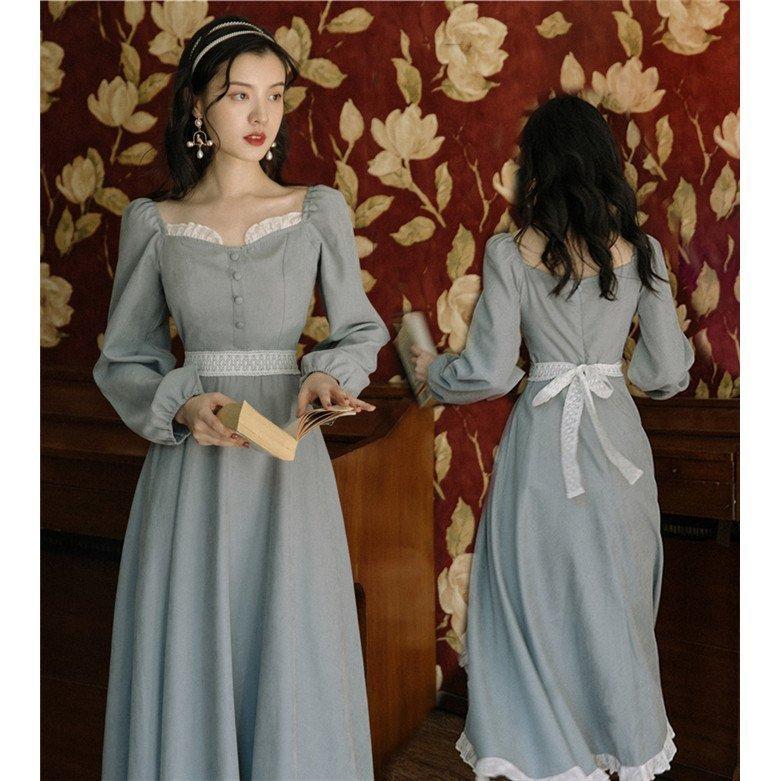 お嬢様ドレス ブルー エメラルド ワンピース ロング マキシ レディース ワンピース シフォン Aライン ドレス レトロテイスト 森ガール ナチュラル Dne fb8b スター商店 通販 Yahoo ショッピング