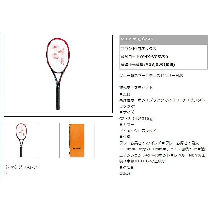 ヨネックスyonex 硬式用テニスラケット Vコア エスブイ95 フレームのみ Vcsv95 726 Vcsv95 726 Sportsshopファーストステーション 通販 Yahoo ショッピング