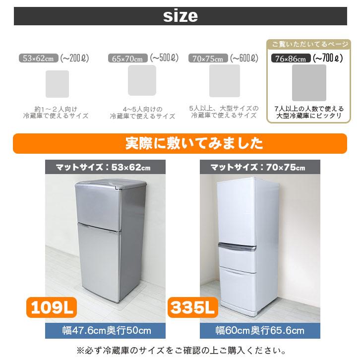 冷蔵庫マット 透明 XLサイズ 76×86cm 下敷き 700L 傷防止マット