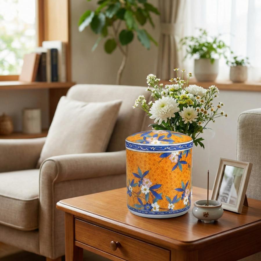 骨壺6寸 九谷風骨壺 ネジ蓋 モダン仏具 自宅墓 手元供養 おしゃれ骨壺 室内骨壺　 |  | 03