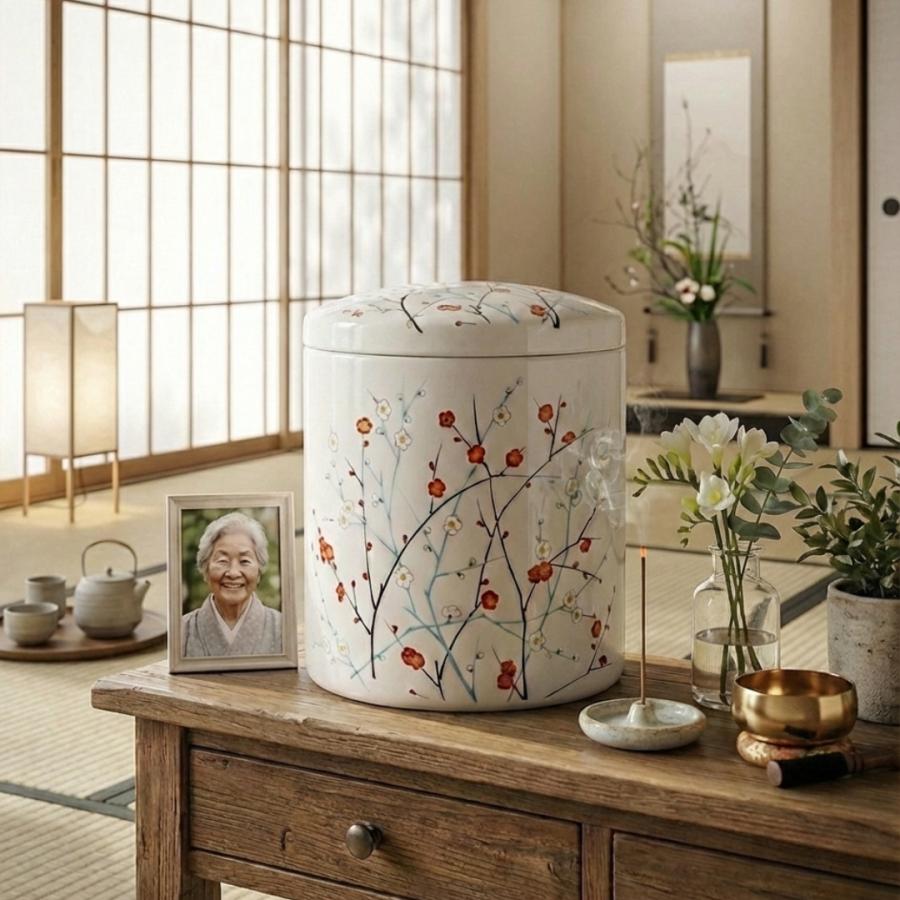 骨壺 サイズ 6寸 紅白梅（ネジ蓋）単品 葬儀 供養用品 供養 6寸骨壺 おしゃれ骨壺 日本製 納骨 葬儀 手元供養 骨壺大 自宅墓 就活 おしゃれ骨壺 骨壺入れ替え |  | 02