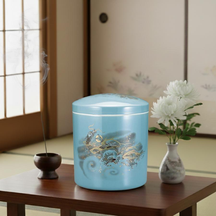 骨壺 サイズ 6寸 青磁昇龍（ネジ蓋）単品 葬儀 供養用品 供養 6寸骨壺