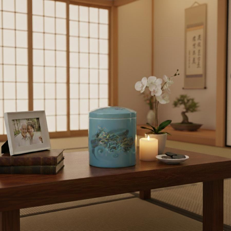 骨壺 サイズ 6寸 青磁昇龍（ネジ蓋）単品 葬儀 供養用品 供養 6寸骨壺