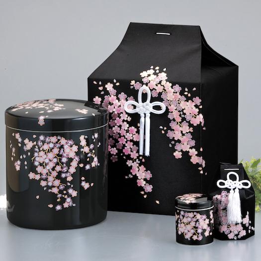 5寸骨壺 桐箱 骨覆 3点セット　黒みやび桜 大人用骨壺 さくら 日本製 納骨 葬儀 手元供養 骨壺大 |  | 09