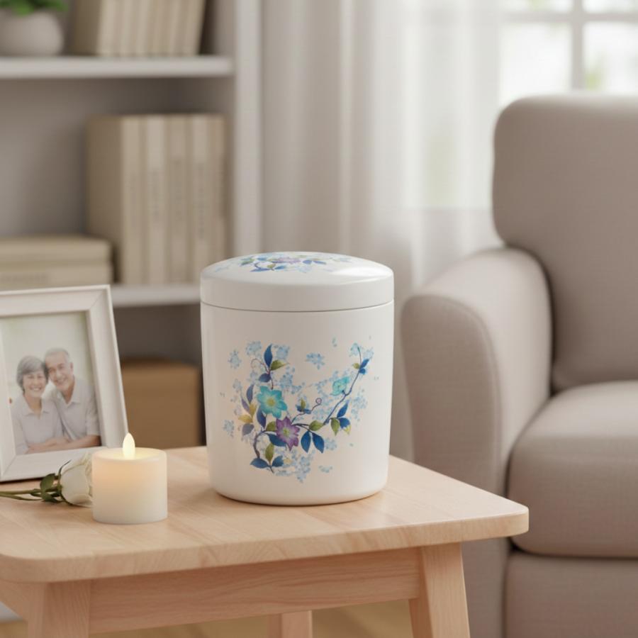 5寸 骨壺  切立 青花（あおばな）　骨壺5寸 単品 5寸骨壺 自宅供養 葬儀 手元供養 遺骨保管 綺麗 おしゃれ モダン |  | 02