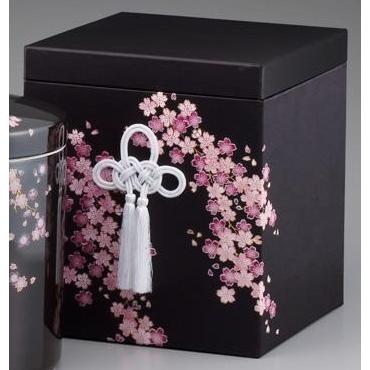 6寸 骨壺 & 貼箱 2点セット 黒みやび桜 6寸骨壺 貼箱 骨箱 骨壺箱 自宅供養 葬儀 手元供養 遺骨保管 |  | 02